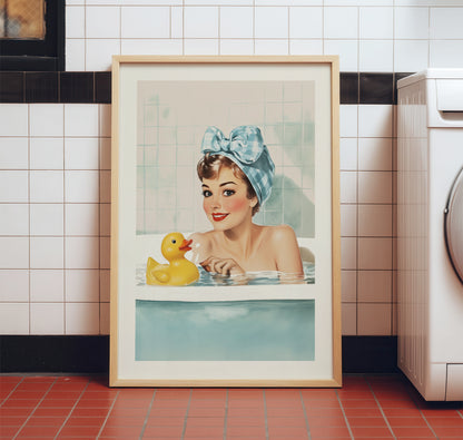 Retro Housewife in a Tub Pin Up Bathroom Poster