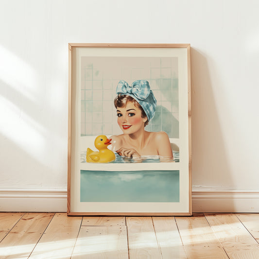 Retro Housewife in a Tub Pin Up Bathroom Poster