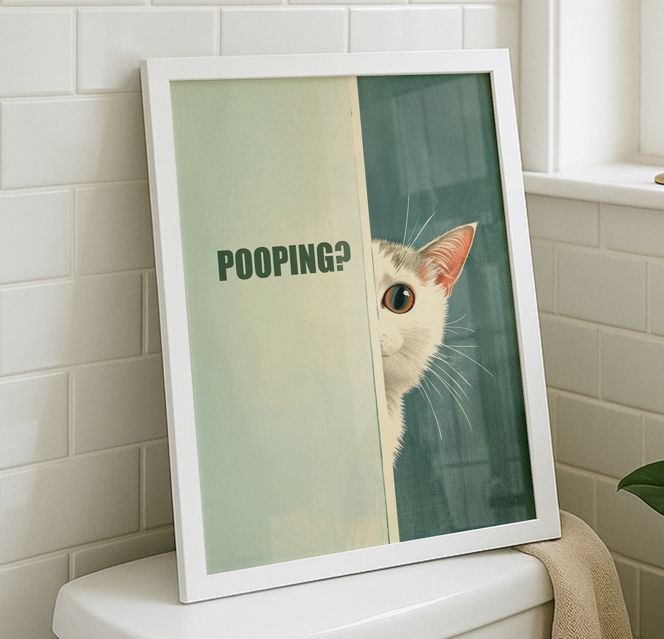 Pooping? - Funny Bathroom Cat Poster