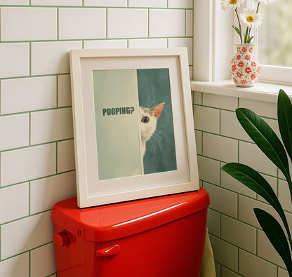 Pooping? - Funny Bathroom Cat Poster