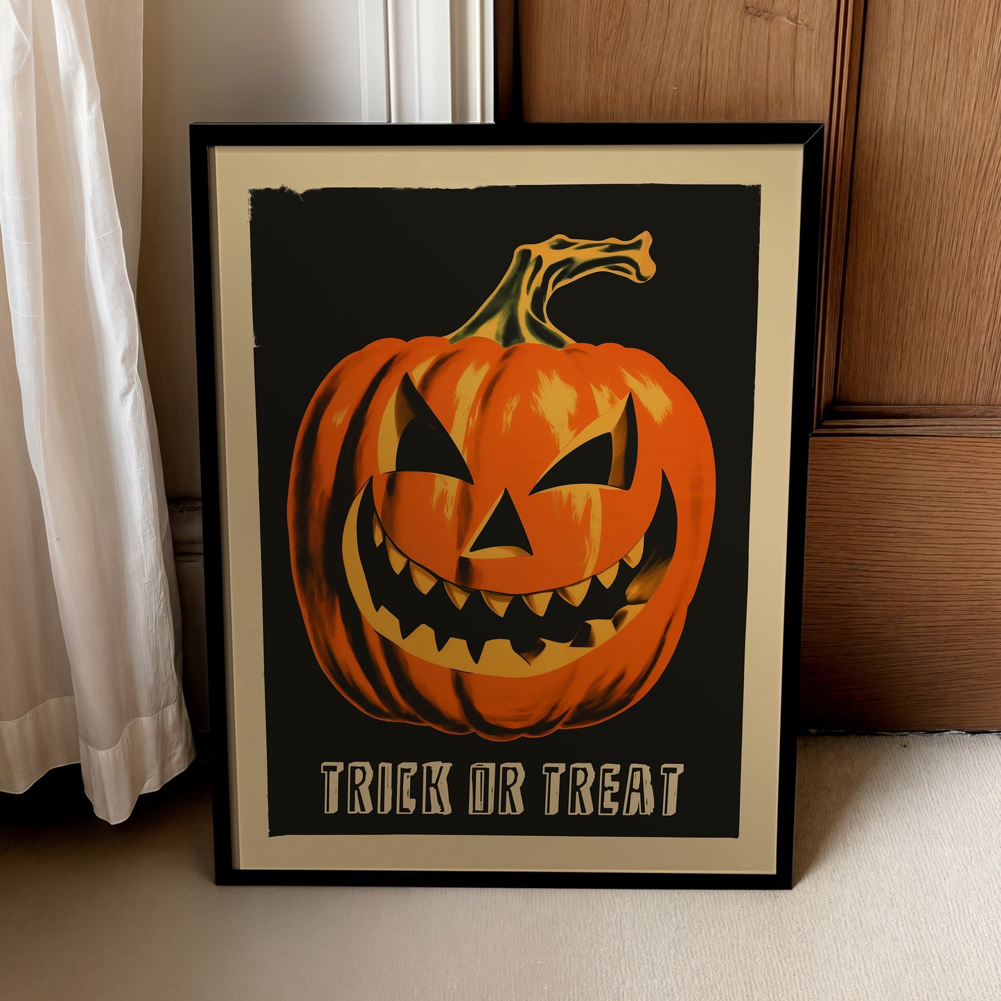 Scary Pumpkin Poster – Retro Trick or Treat Halloween Art
