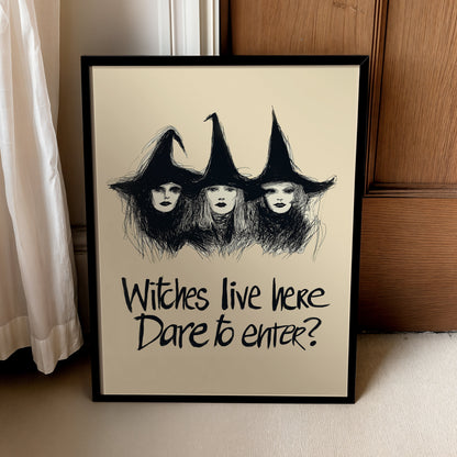 Witches Live Here Poster – Gothic Halloween Quote Wall Art