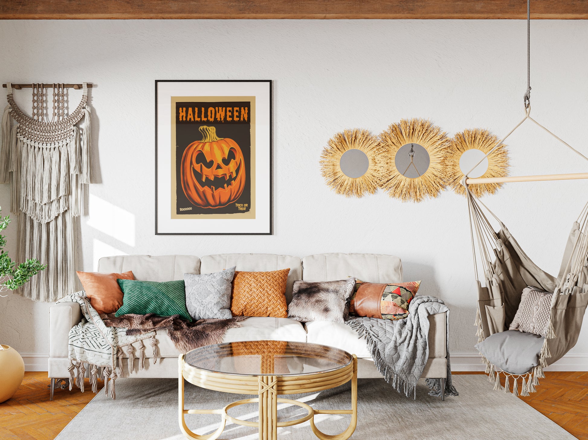 Retro Halloween Poster Pumpkin Wall Art Trick or Treat Poster Spooky Season Print Vintage Black Halloween Decor Holiday Season Art Boo Poster