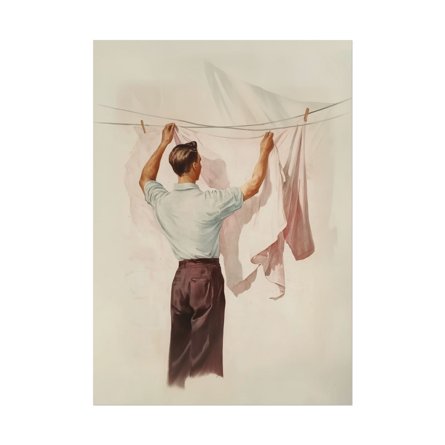 Retro Laundry Room Wall Art Art Poster Man Hanging Laundry Painting Vintage Style Poster Gift for Her Utility Room Decor Aesthetic Art Print available in multiple sizes from AnnoyingSeagull