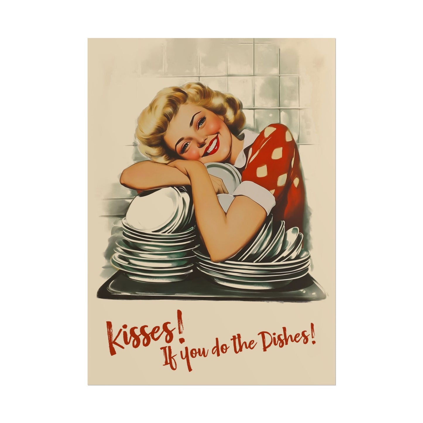Kisses if you Do the Dishes Poster Kitchen Wall Art Funny Print Retro Housewife Art Print Kitchen Nook Decor Break Room Art Print Vintage Funny Gift For Chefs