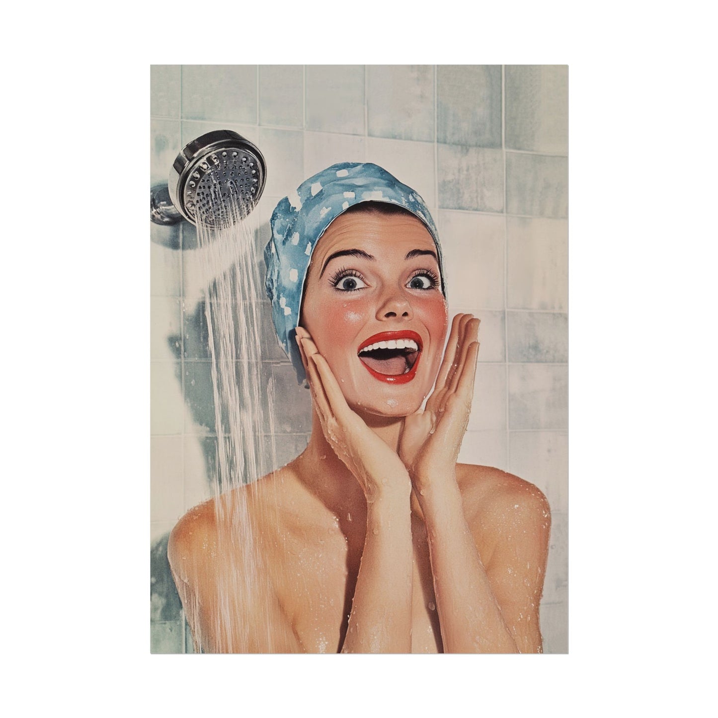 Shower Karaoke Poster Vintage Bathroom Wall Art Funny Print Retro Singing in the Shower Room Wall Decor Retro Housewife Large Posters for Guest Bathroom Decor