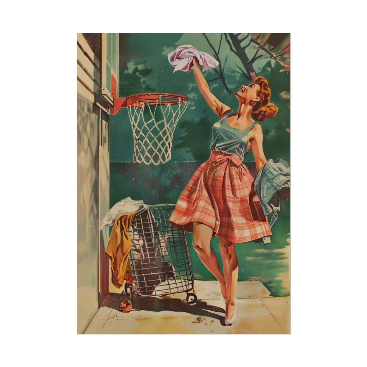 Laundry Basketball Poster Laundry Room Poster for Utility Room Wall Decor Funny Posters Laundry Day Print Retro Housewife Funny Retro Posters Laundry Basketball Poster
