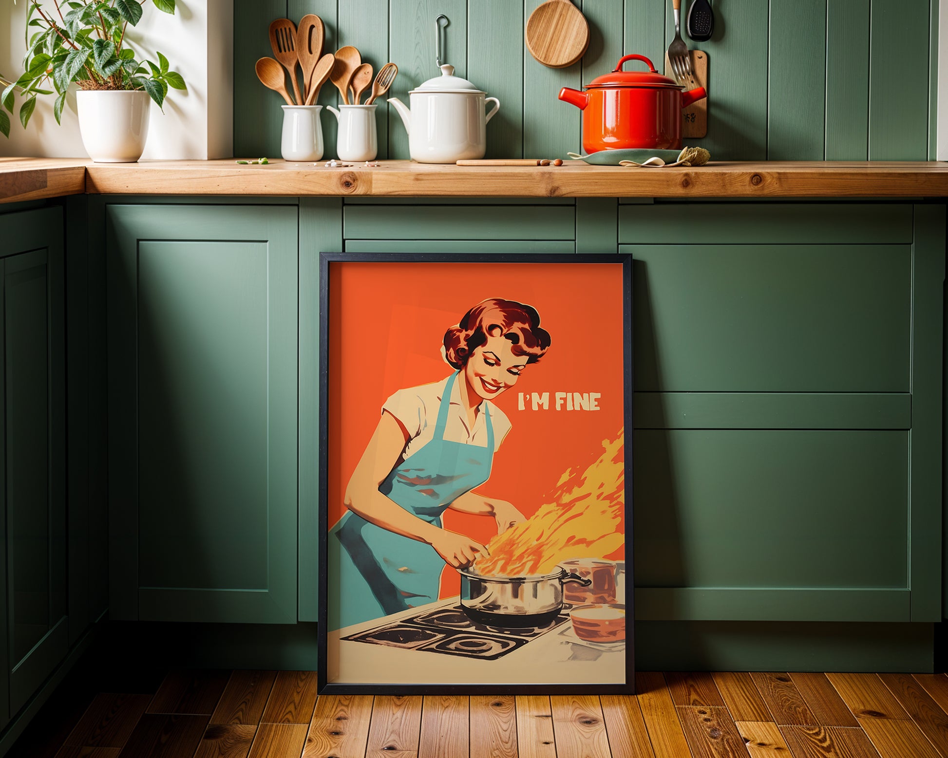 Retro Kitchen Poster Funny 50s 60s Poster Retro Cooking Print Kitchen Wall Art Happy Housewife Poster I'm Fine Print Retro Kitchen Art Chef Art print 