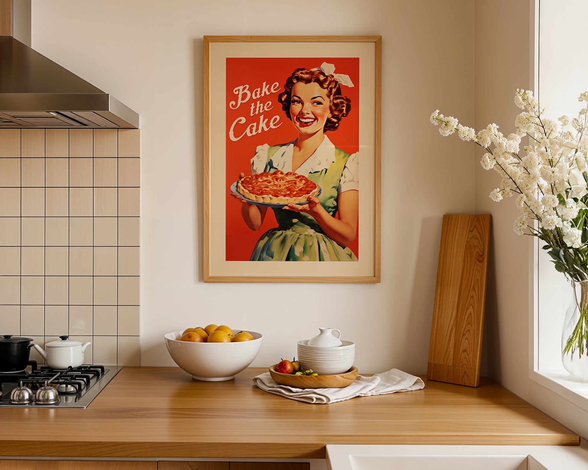 Bake the Cake Print Funny Kitchen Wall Art Retro Housewife Art Cooking Print Real Housewife Gift for Friend Baker Baking Art Vintage Kitchen Nook Decor Retro Kitchen Poster