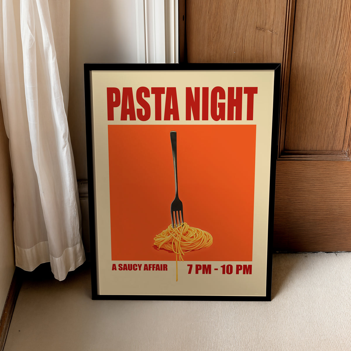 Pasta Night Poster – Retro Spaghetti Kitchen Wall Art