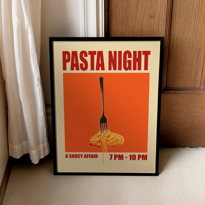 Pasta Night Poster – Retro Spaghetti Kitchen Wall Art
