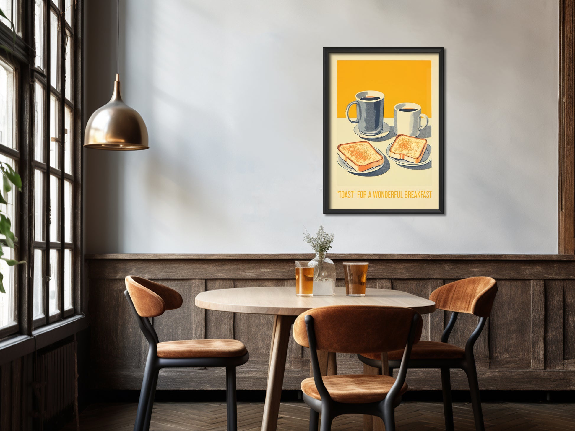 Toast for a wonderful breakfast Poster Vintage Breakfast Art Retro Food Poster Kitchen Nook Decor Kitchen Wall Art Toast Art Print Coffee Poster Minimalistic Dining Room Poster Good Morning Print