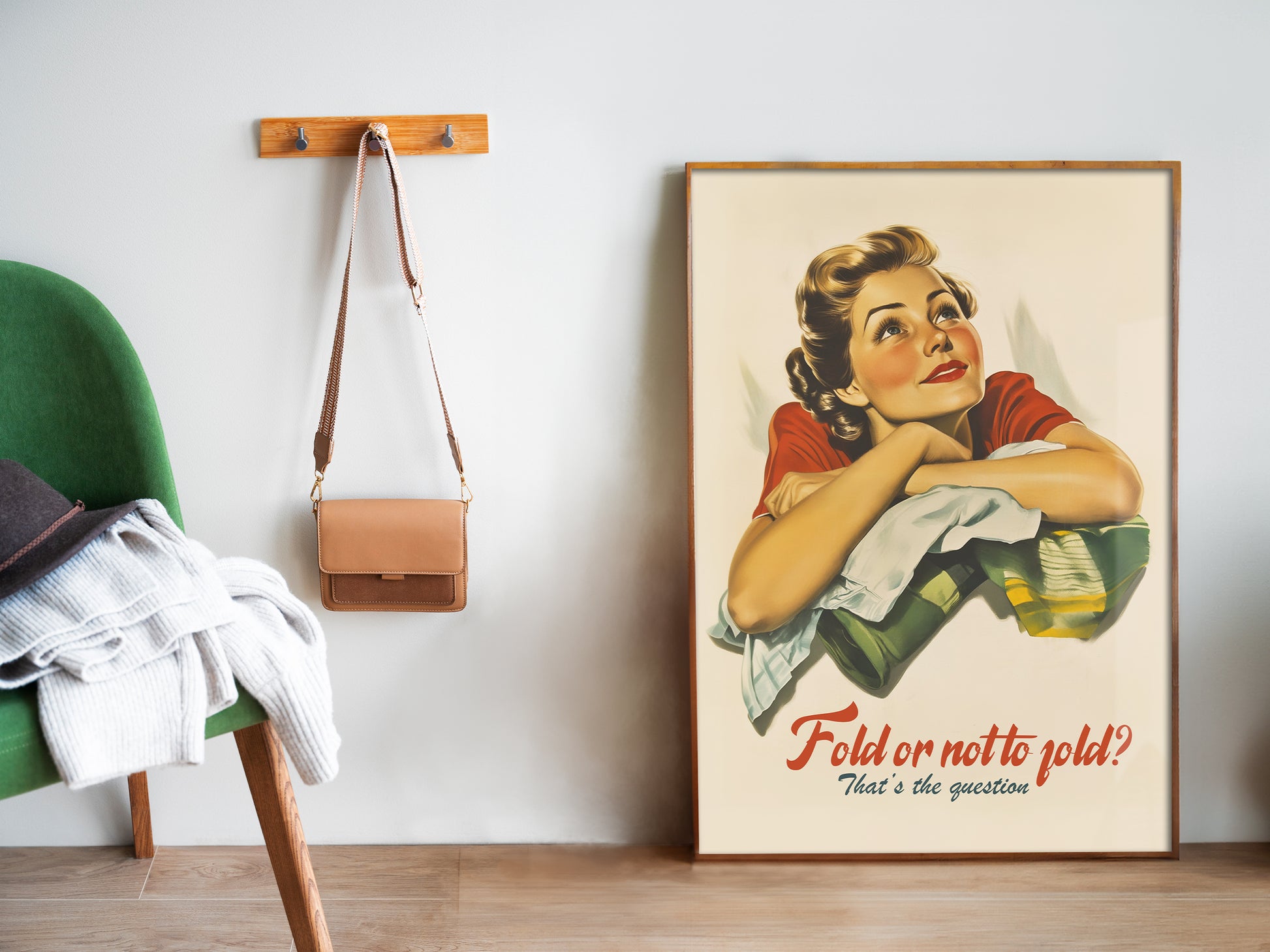 Retro Laundry Wall Art Fold or not to fold that's the question poster Funny Laundry Day Art Print Vintage Utility Room Decor Closet Art Print Happy Housewife Art Midcentury Poster 