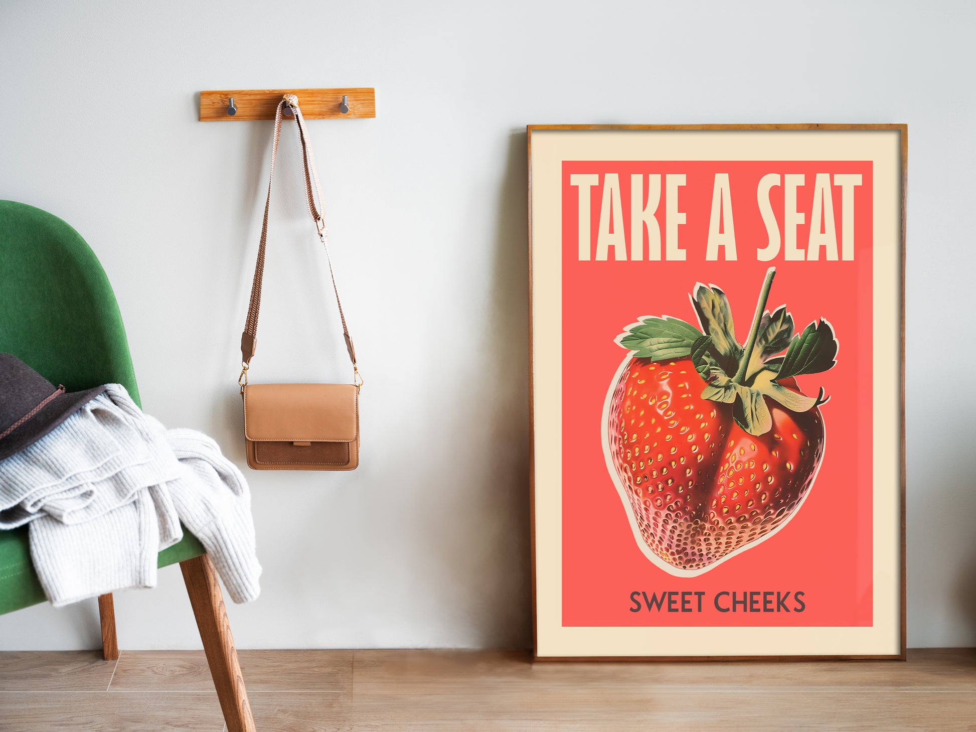 Take a Seat Sweet Cheeks Poster Bathroom Wall Art above Toilet Art Print Retro Strawberry Art Print Nice Bum Art Funny Toilet Poster