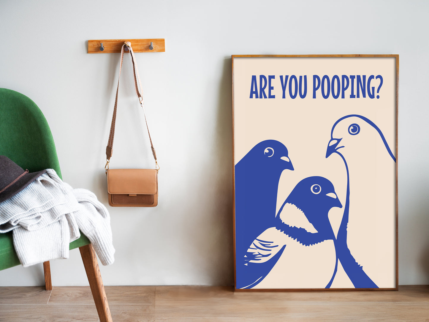 Are You Pooping Poster Funny Bathroom Wall Art Original Art Blue Above Toilet Decor Fun Quote Digital Birds Wall Art Minimalist Pigeons Poster 