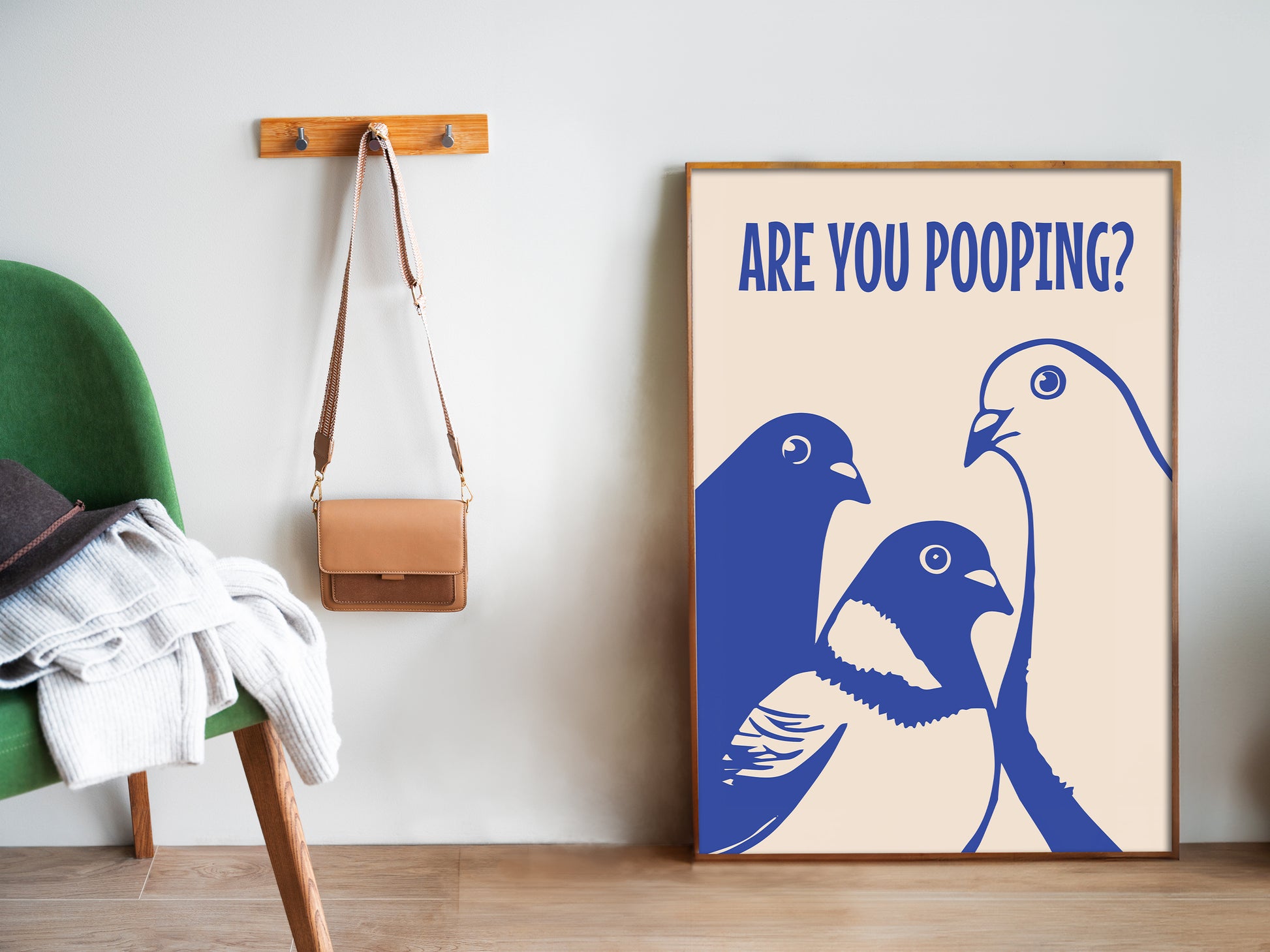Are You Pooping Poster Funny Bathroom Wall Art Original Art Blue Above Toilet Decor Fun Quote Digital Birds Wall Art Minimalist Pigeons Poster 