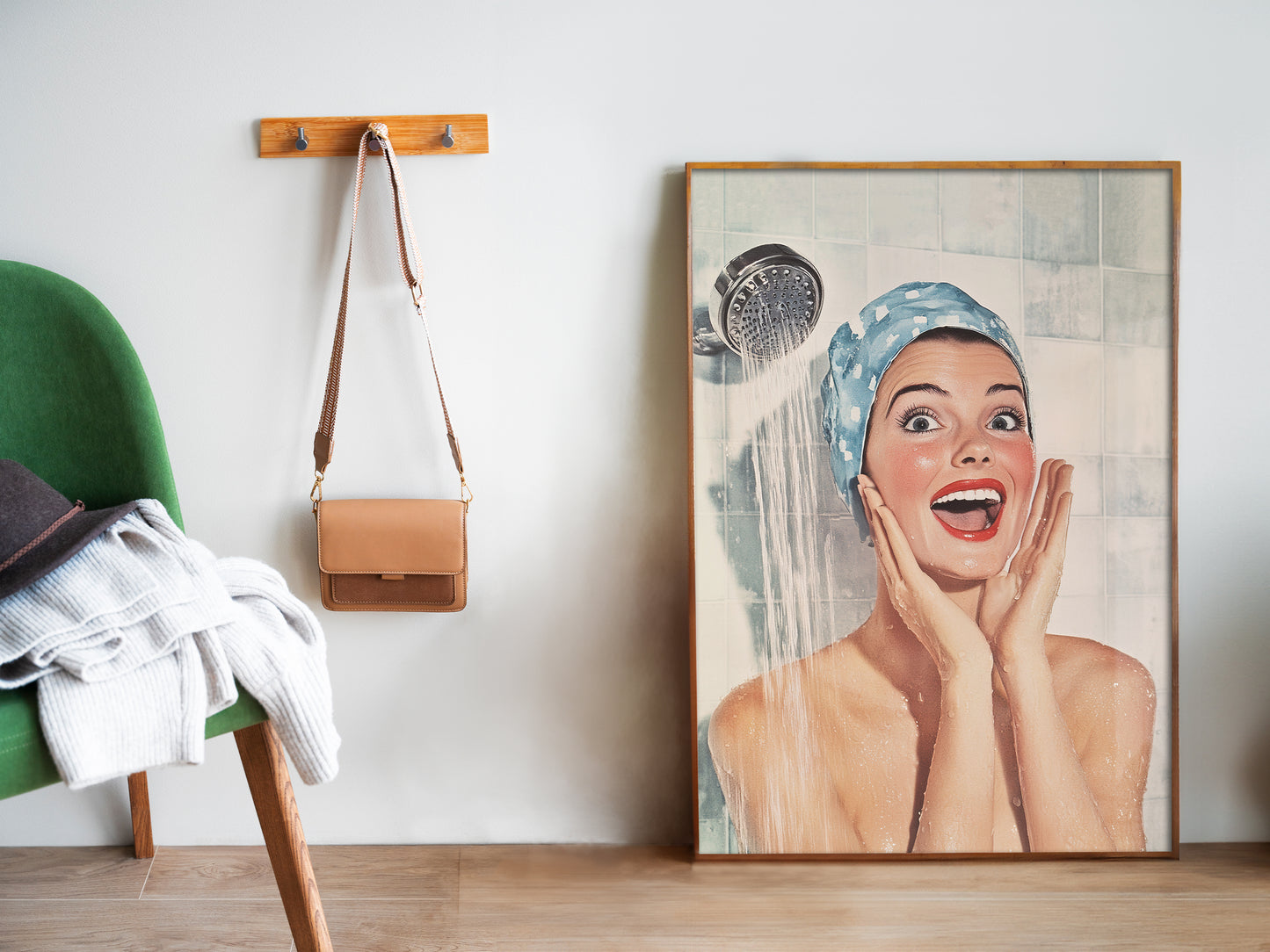 Shower Karaoke Poster Vintage Bathroom Wall Art Funny Print Retro Singing in the Shower Room Wall Decor Retro Housewife Large Posters for Guest Bathroom Decor