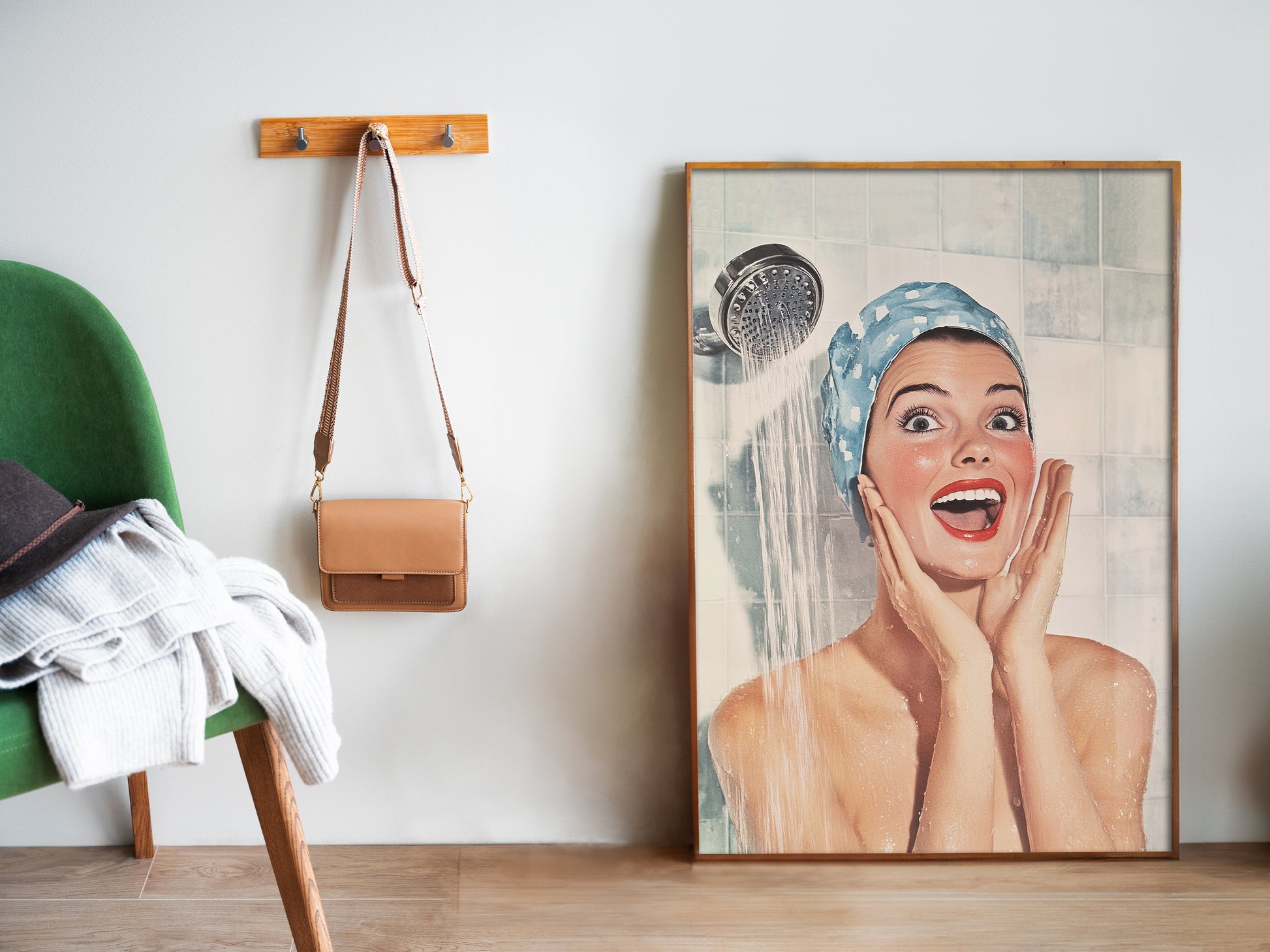 Shower Karaoke Poster Vintage Bathroom Wall Art Funny Print Retro Singing in the Shower Room Wall Decor Retro Housewife Large Posters for Guest Bathroom Decor