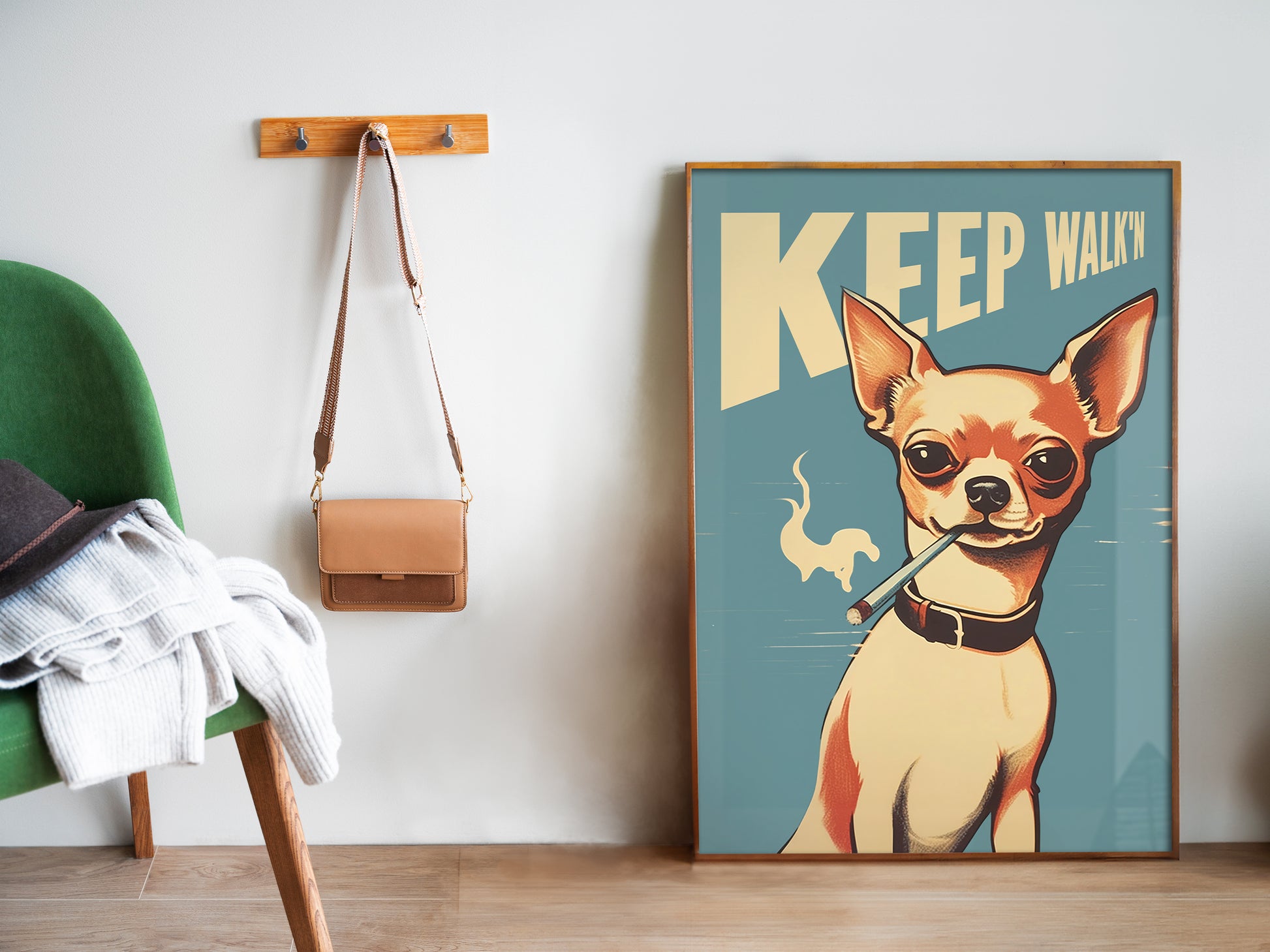 Keep Walking Poster Smoking Chihuahua Wall Art Smoking Dog Poster Retro Funny Poster Cool Dog Gift Bathroom Wall Art Vintage Entryway Poster Be aware of the dog poster  Vintage vibe Poster from AnnoyingSeagull 