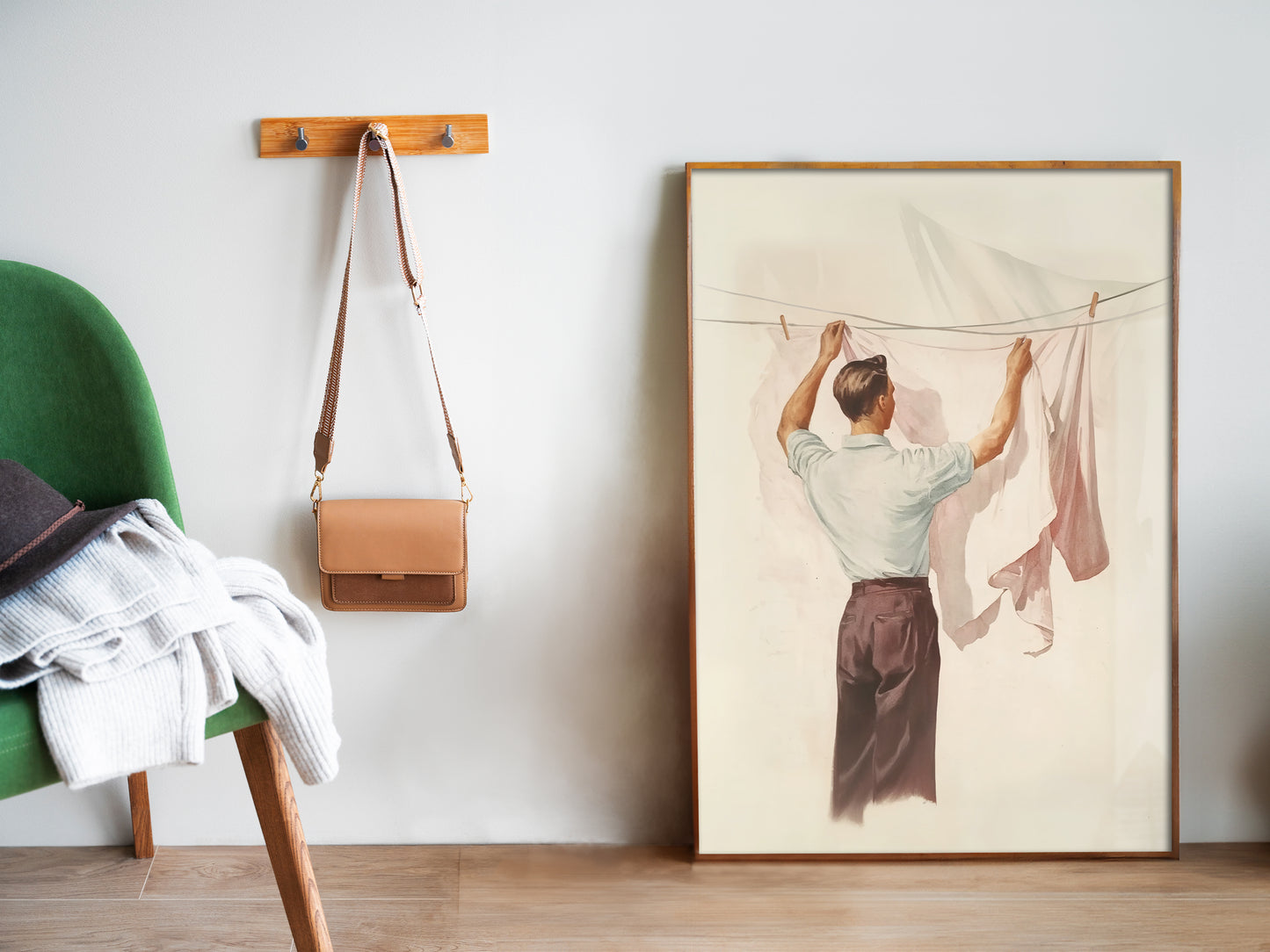 Retro Laundry Room Wall Art Art Poster Man Hanging Laundry Painting Vintage Style Poster Gift for Her Utility Room Decor Aesthetic Art Print available in multiple sizes from AnnoyingSeagull