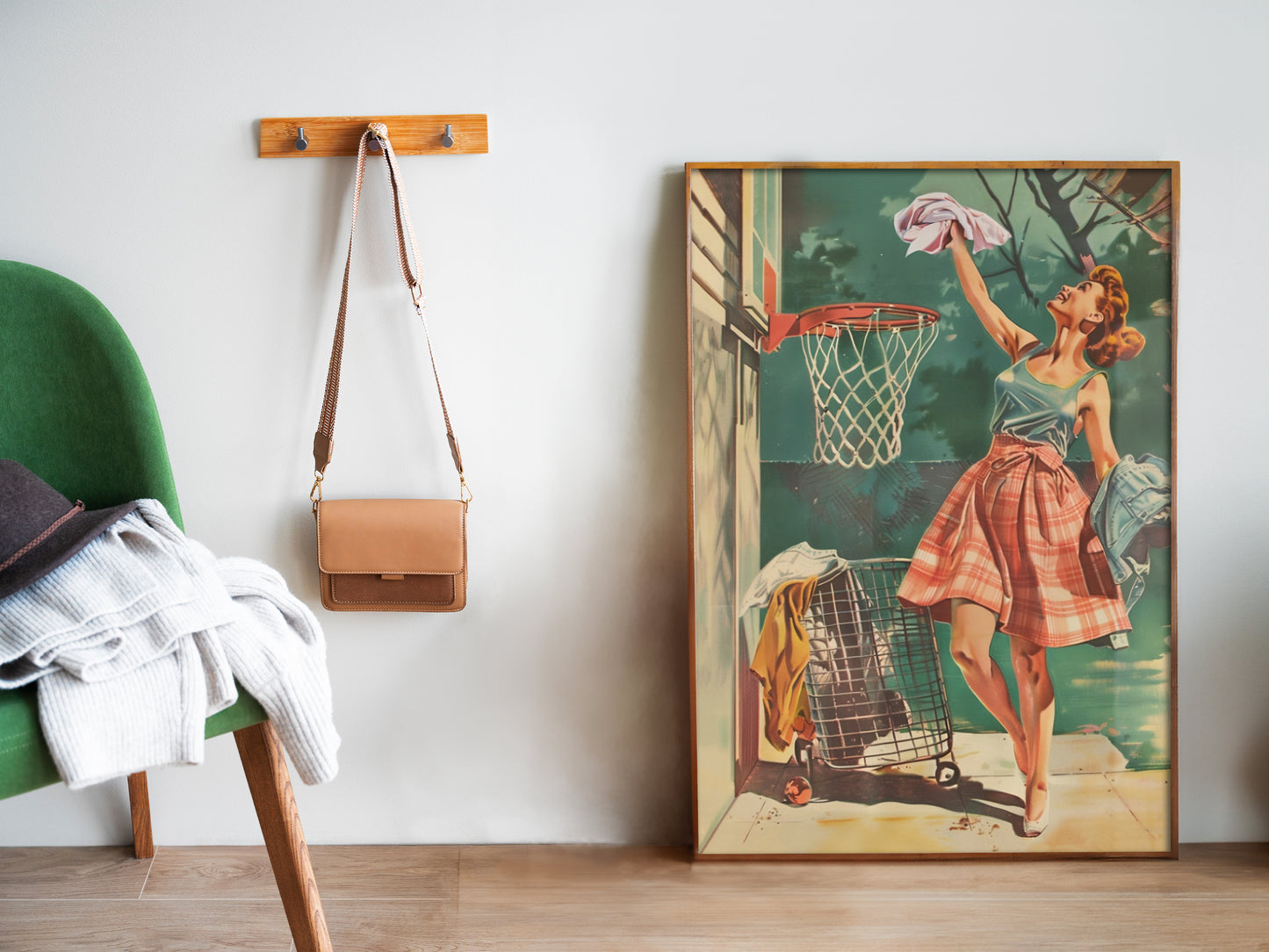 Laundry Basketball Poster Laundry Room Poster for Utility Room Wall Decor Funny Posters Laundry Day Print Retro Housewife Funny Retro Posters Laundry Basketball Poster