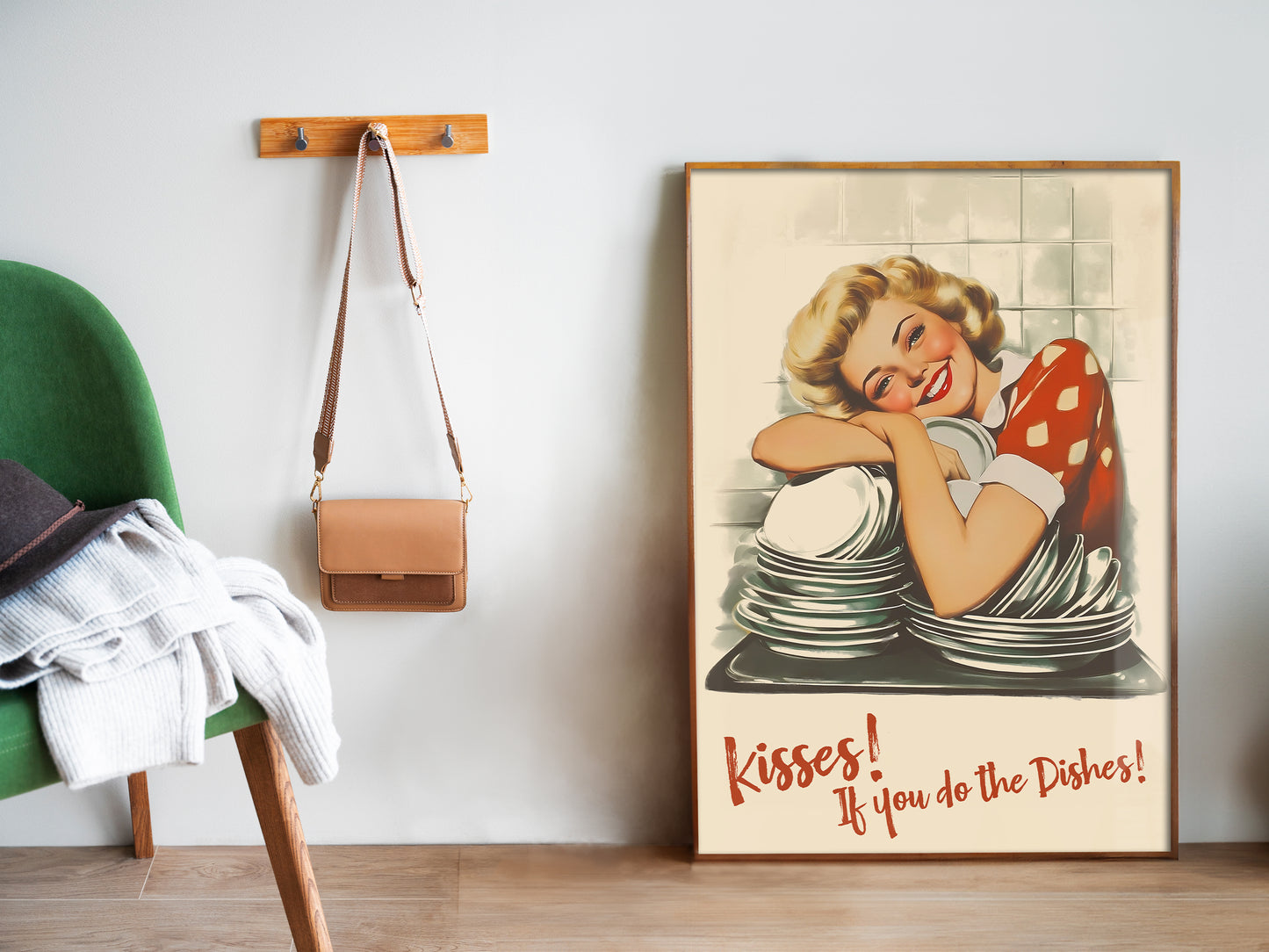 Kisses if you Do the Dishes Poster Kitchen Wall Art Funny Print Retro Housewife Art Print Kitchen Nook Decor Break Room Art Print Vintage Funny Gift For Chefs