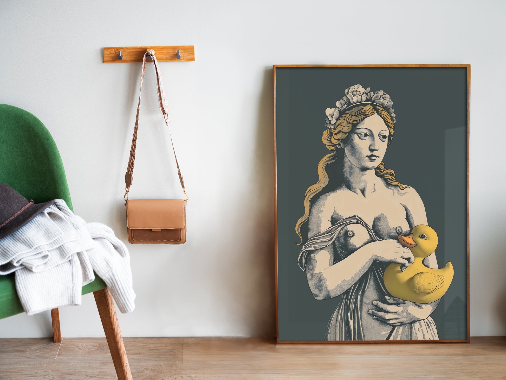 Venus Poster Yellow Rubber Duck Print Funny Poster for Bathroom Wall Art Funny Toilet Vintage Wall Art Retro Bathroom Eclectic Mythical Art Classic Bathroom Decor Above Toilet Art