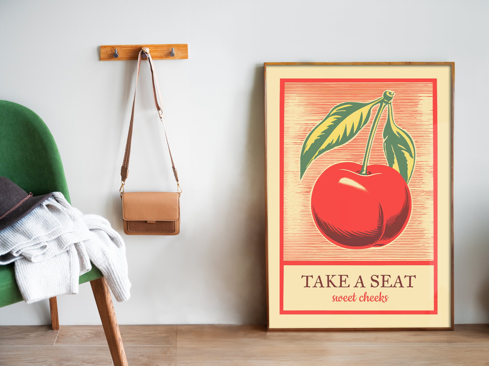 Take a Seat Sweet Cheeks Poster Funny Toilet Art Retro Bathroom Wall Art Cherry Wall Decor Fun Vintage Print Nice Bum Wall Art Vintage vibe Poster from AnnoyingSeagull