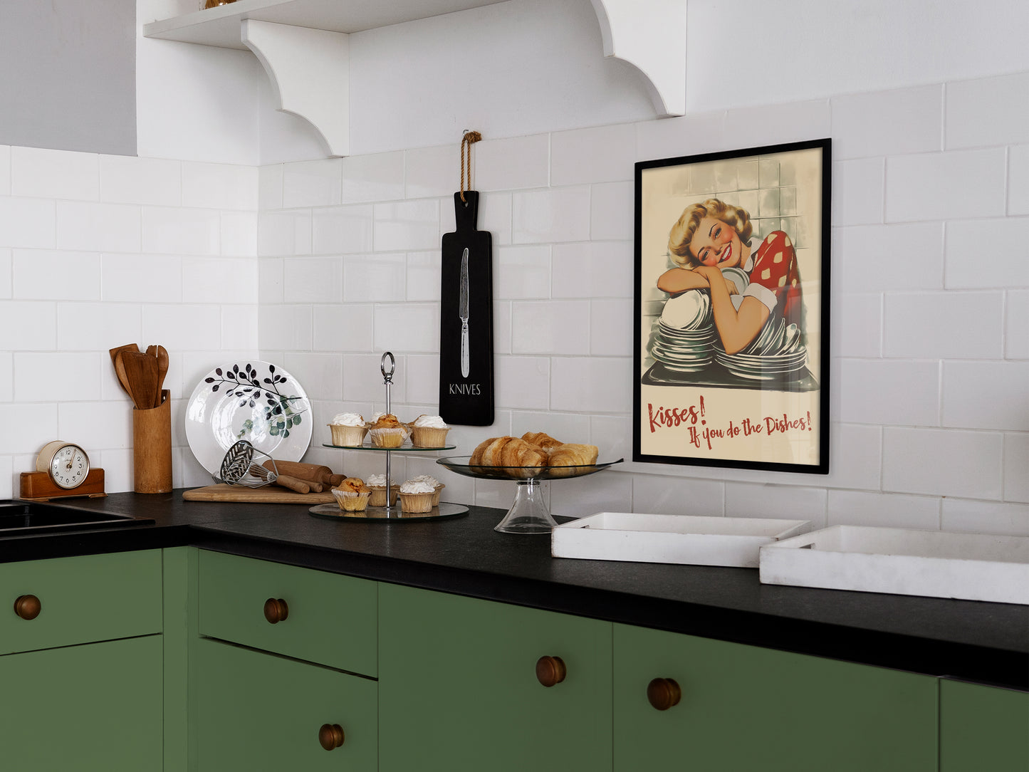 Kisses if you Do the Dishes Poster Kitchen Wall Art Funny Print Retro Housewife Art Print Kitchen Nook Decor Break Room Art Print Vintage Funny Gift For Chefs
