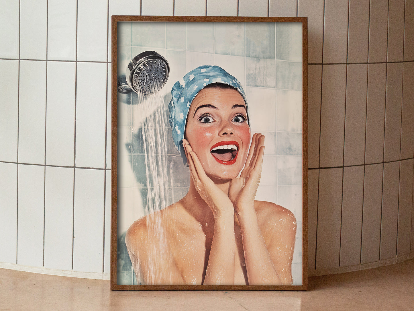 Shower Karaoke Poster Vintage Bathroom Wall Art Funny Print Retro Singing in the Shower Room Wall Decor Retro Housewife Large Posters for Guest Bathroom Decor