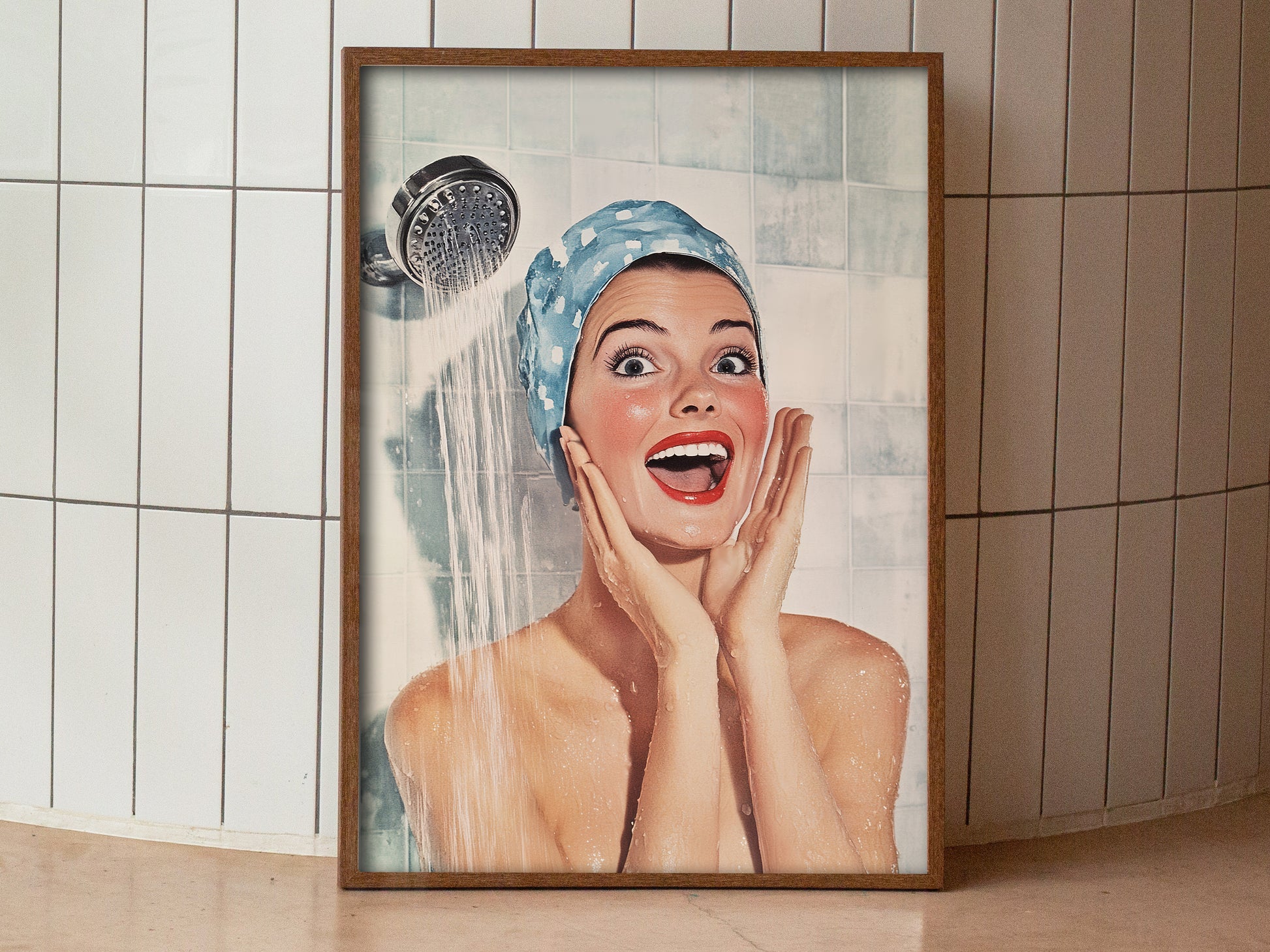 Shower Karaoke Poster Vintage Bathroom Wall Art Funny Print Retro Singing in the Shower Room Wall Decor Retro Housewife Large Posters for Guest Bathroom Decor
