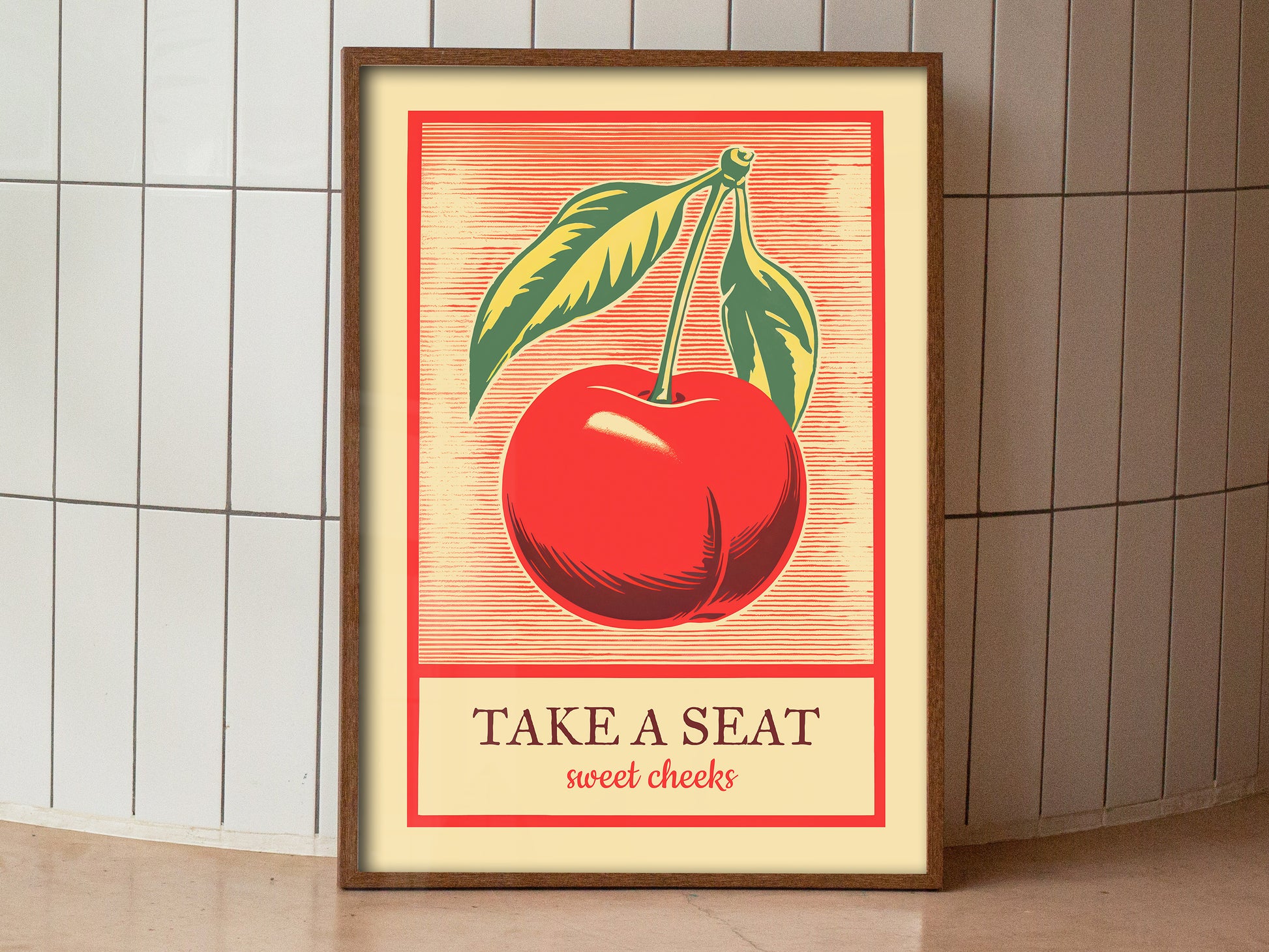 Take a Seat Sweet Cheeks Poster Funny Toilet Art Retro Bathroom Wall Art Cherry Wall Decor Fun Vintage Print Nice Bum Wall Art Vintage vibe Poster from AnnoyingSeagull