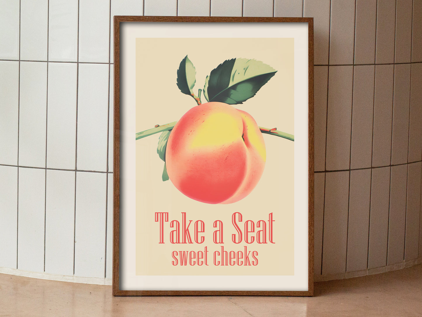 Take a Seat Sweet Cheeks Poster Funny Toilet Wall Art Poster Retro Bathroom Wall Art Peach Art Print Funny Above Toilet Decor Nice Bum Art Neutral Colours Vintage vibe Poster from AnnoyinggSeagull 