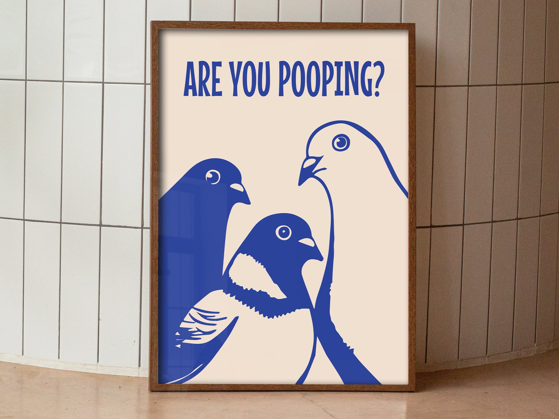 Are You Pooping Poster Funny Bathroom Wall Art Original Art Blue Above Toilet Decor Fun Quote Digital Birds Wall Art Minimalist Pigeons Poster 
