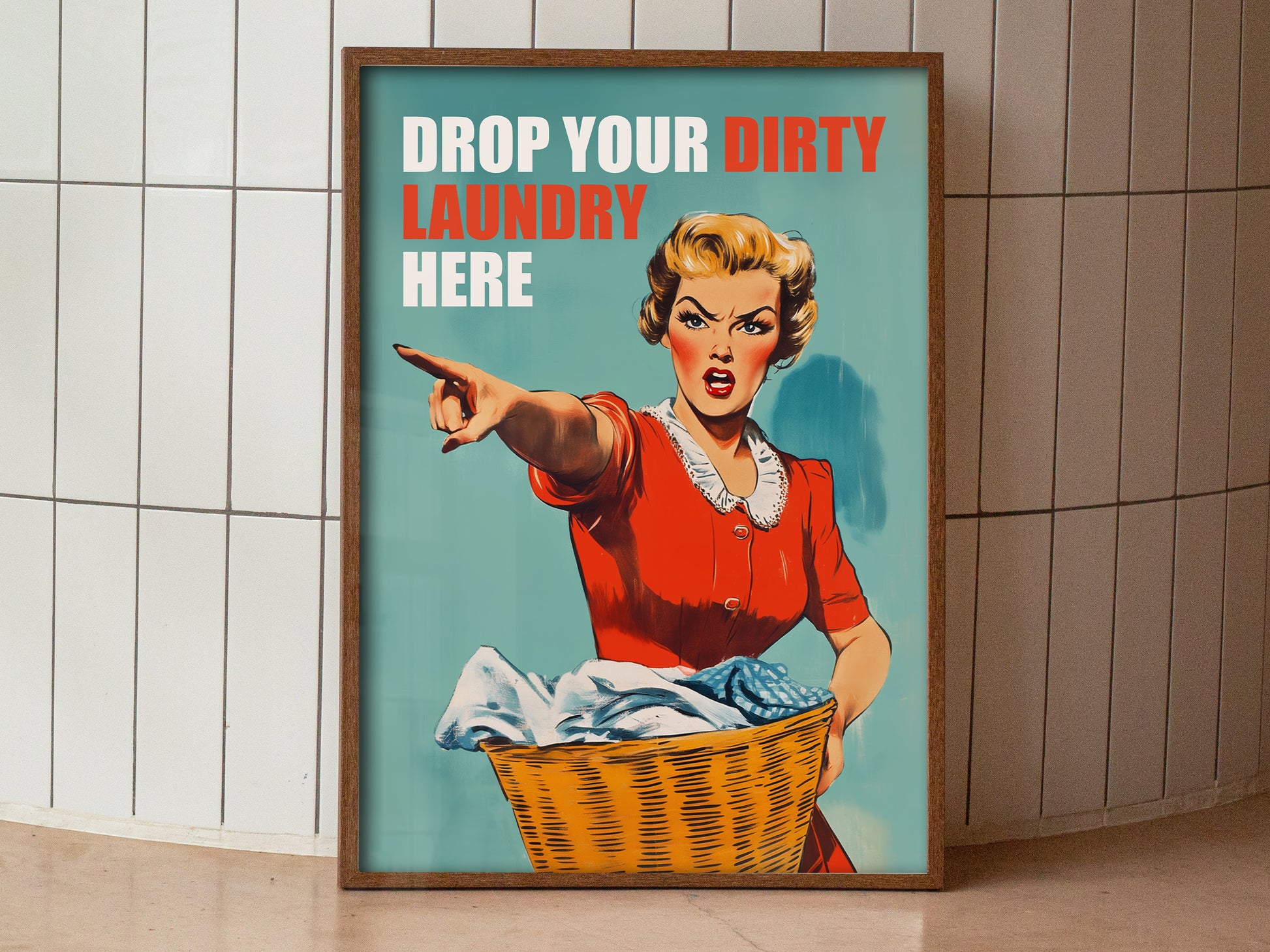 Drop Your Laundry Here Poster Laundry Wall Art Utility Room Art Funny Retro Art Prints Washroom Decor Laundry Day Poster Retro Housewife Art House rules Poster