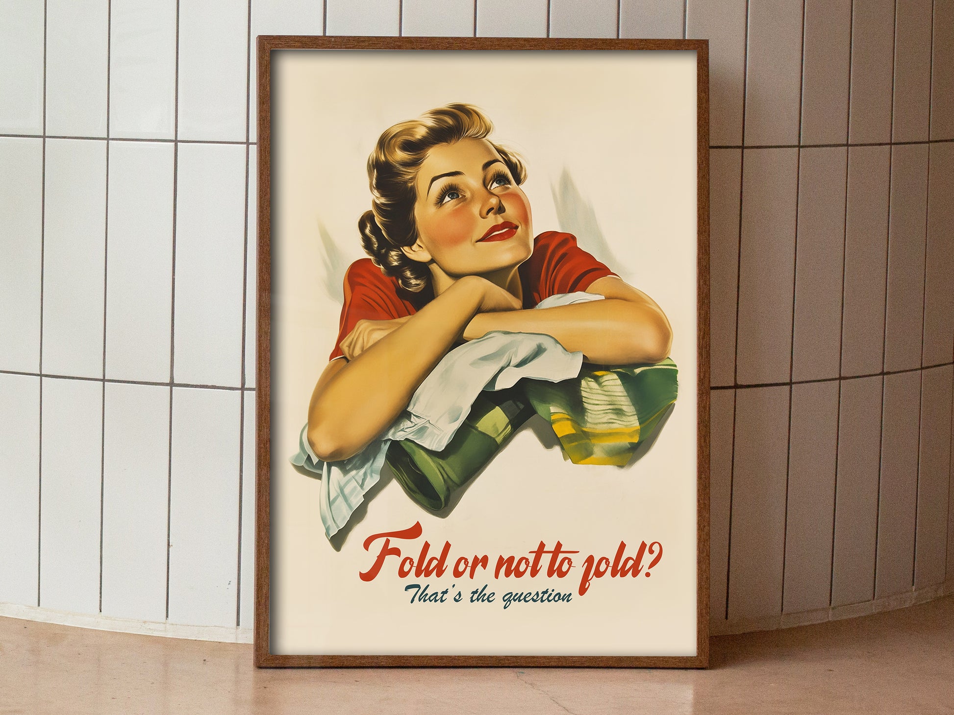 Retro Laundry Wall Art Fold or not to fold that's the question poster Funny Laundry Day Art Print Vintage Utility Room Decor Closet Art Print Happy Housewife Art Midcentury Poster 