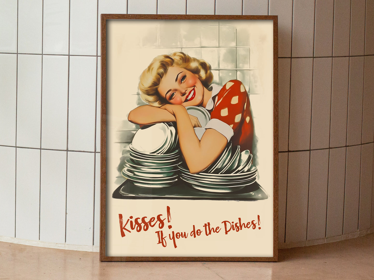 Kisses if you Do the Dishes Poster Kitchen Wall Art Funny Print Retro Housewife Art Print Kitchen Nook Decor Break Room Art Print Vintage Funny Gift For Chefs