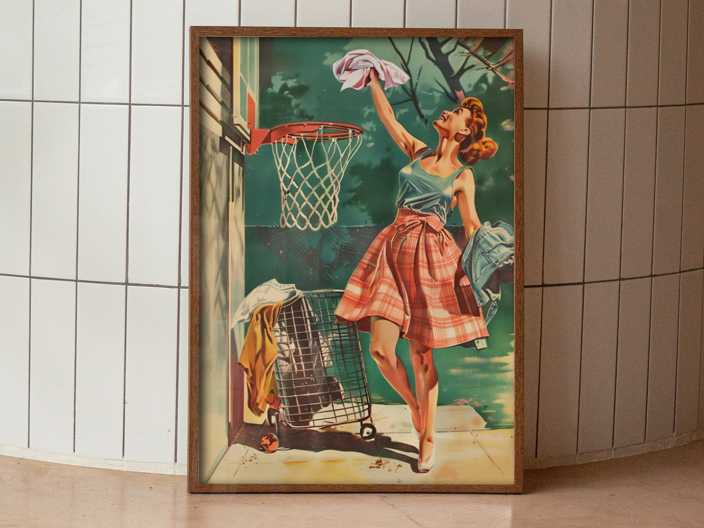 Laundry Basketball Poster Laundry Room Poster for Utility Room Wall Decor Funny Posters Laundry Day Print Retro Housewife Funny Retro Posters Laundry Basketball Poster