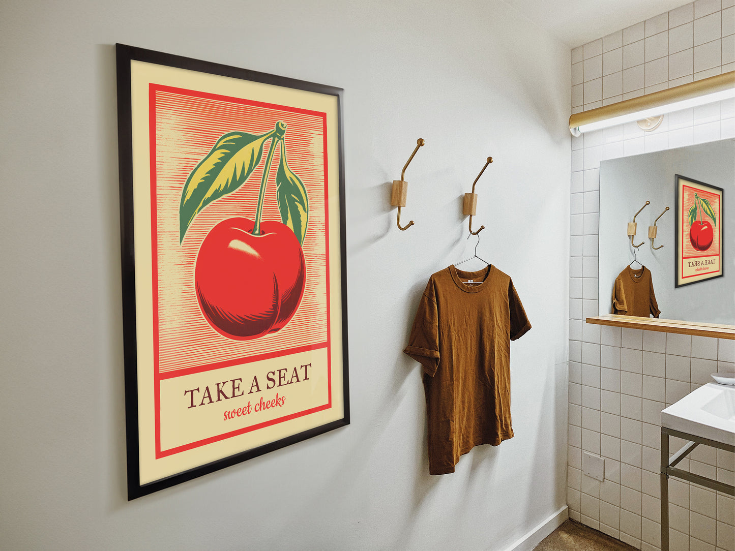 Take a Seat Sweet Cheeks Poster Funny Toilet Art Retro Bathroom Wall Art Cherry Wall Decor Fun Vintage Print Nice Bum Wall Art Vintage vibe Poster from AnnoyingSeagull