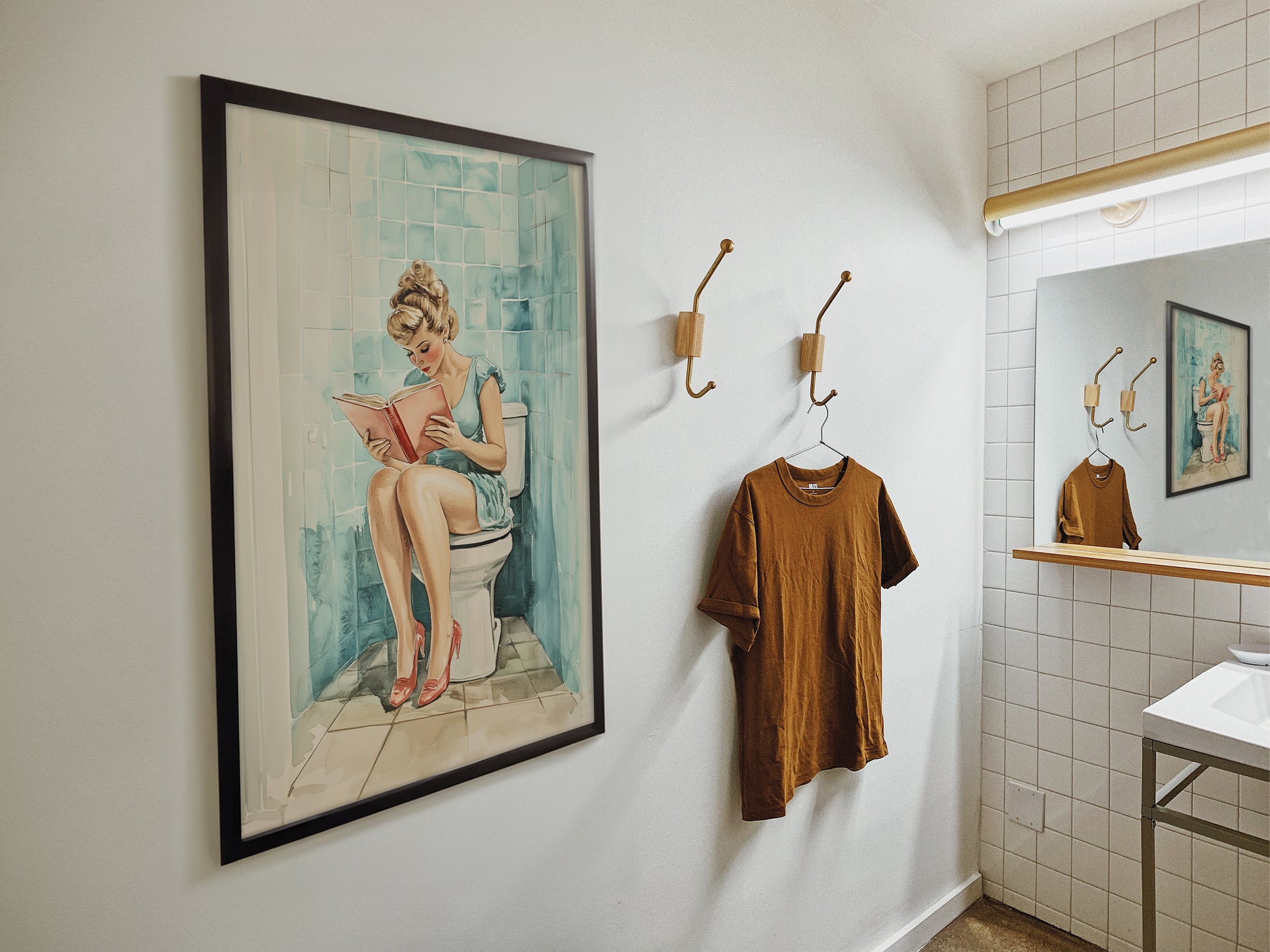 Funny Housewife Reading on a Toilet Poster Funny Toilet Poster Bathroom Wall Art Pooping Art Print Restroom Wall Art Guest Bathroom Decor Above Toilet Poster Large Vintage Bathroom Poster Watercolor
