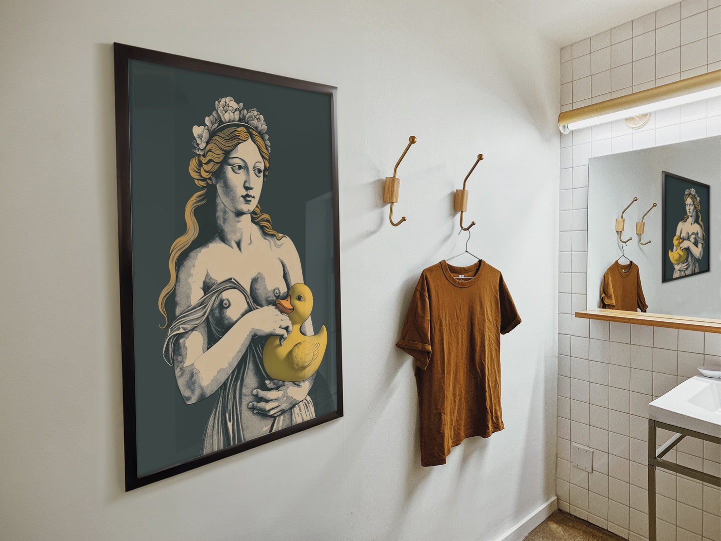 Venus Poster Yellow Rubber Duck Print Funny Poster for Bathroom Wall Art Funny Toilet Vintage Wall Art Retro Bathroom Eclectic Mythical Art Classic Bathroom Decor Above Toilet Art