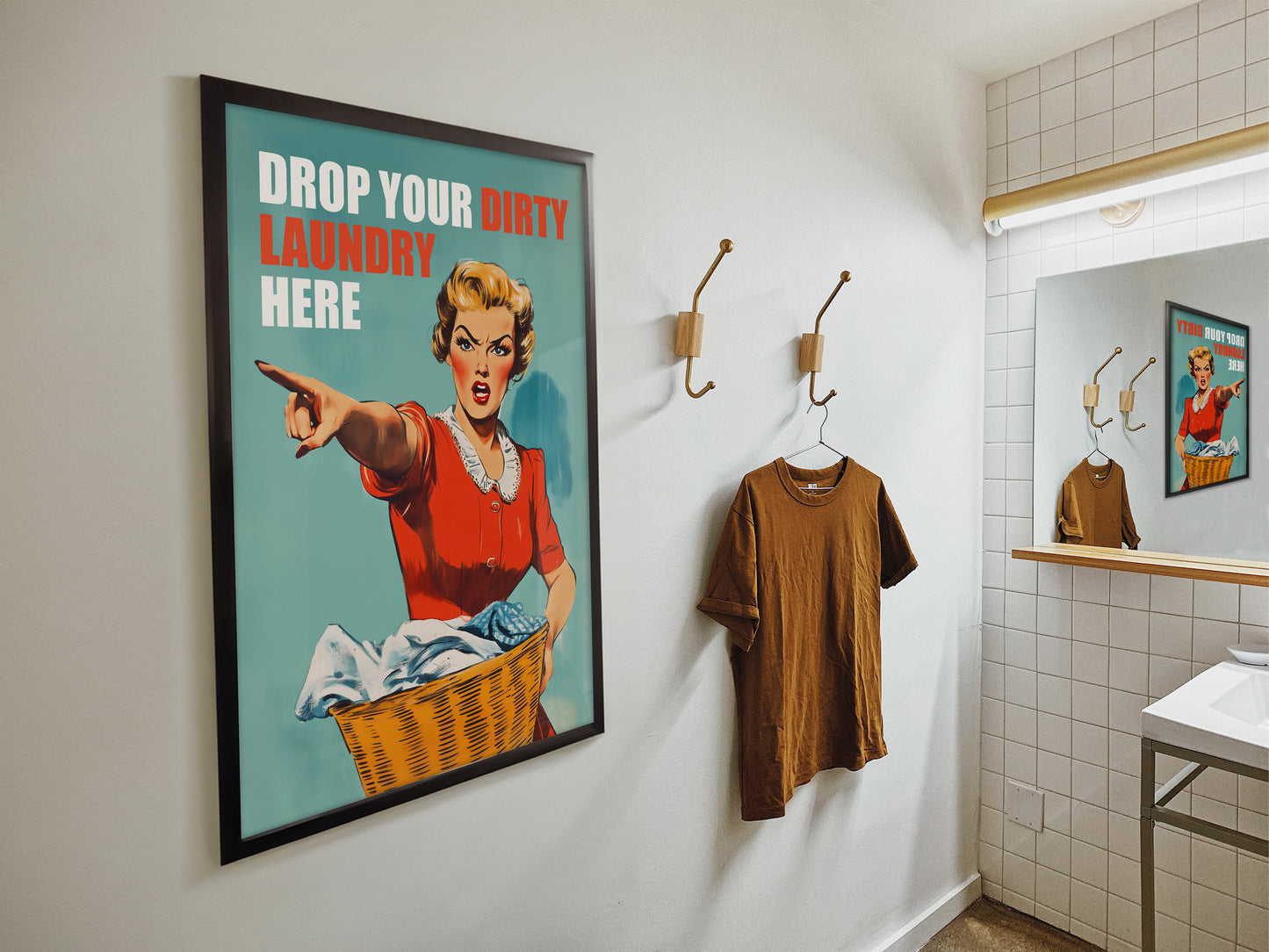 Drop Your Laundry Here Poster Laundry Wall Art Utility Room Art Funny Retro Art Prints Washroom Decor Laundry Day Poster Retro Housewife Art House rules Poster