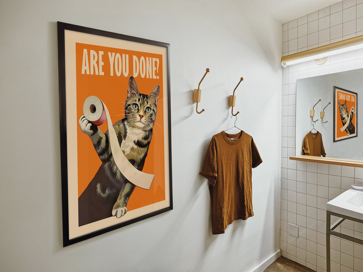 Are You Done Poster Bathroom Wall Art Funny Print Tabby Cat Toilet Art Pooping Print Kid's Bathroom Decor Restroom Wall Art Take a seat sweet cheeks cat playing with toilet paper
