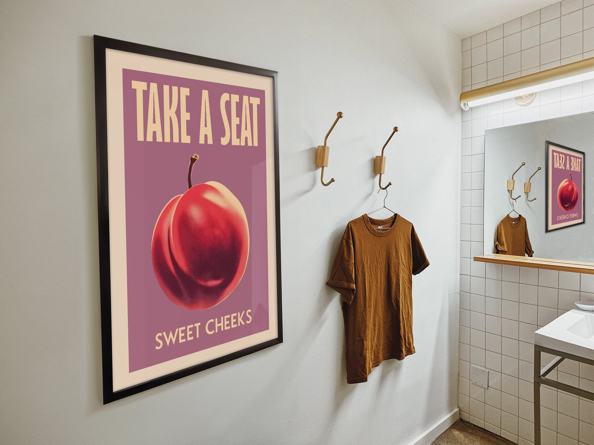 Take a Seat Sweet Cheeks Poster Funny Toilet Poster Purple Retro Bathroom Wall Art Plum Art Print Funny Above Toilet Poster Nice Bum Art Vintage Guest Bathroom Wall Decor