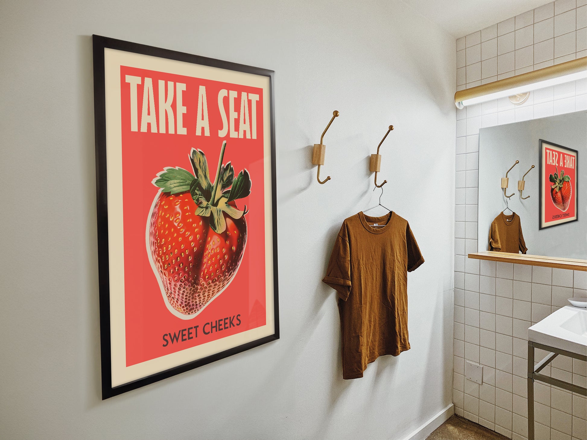 Take a Seat Sweet Cheeks Poster Bathroom Wall Art above Toilet Art Print Retro Strawberry Art Print Nice Bum Art Funny Toilet Poster