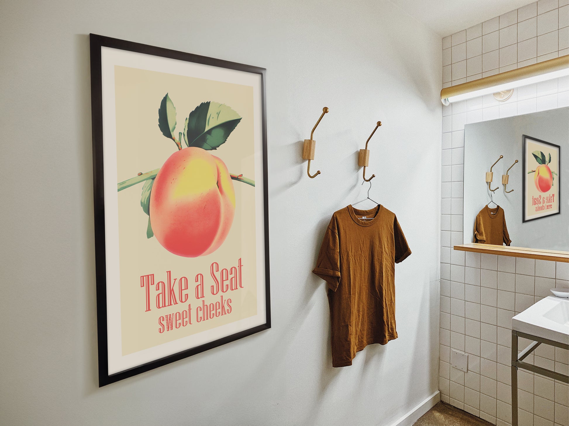 Take a Seat Sweet Cheeks Poster Funny Toilet Wall Art Poster Retro Bathroom Wall Art Peach Art Print Funny Above Toilet Decor Nice Bum Art Neutral Colours Vintage vibe Poster from AnnoyinggSeagull 