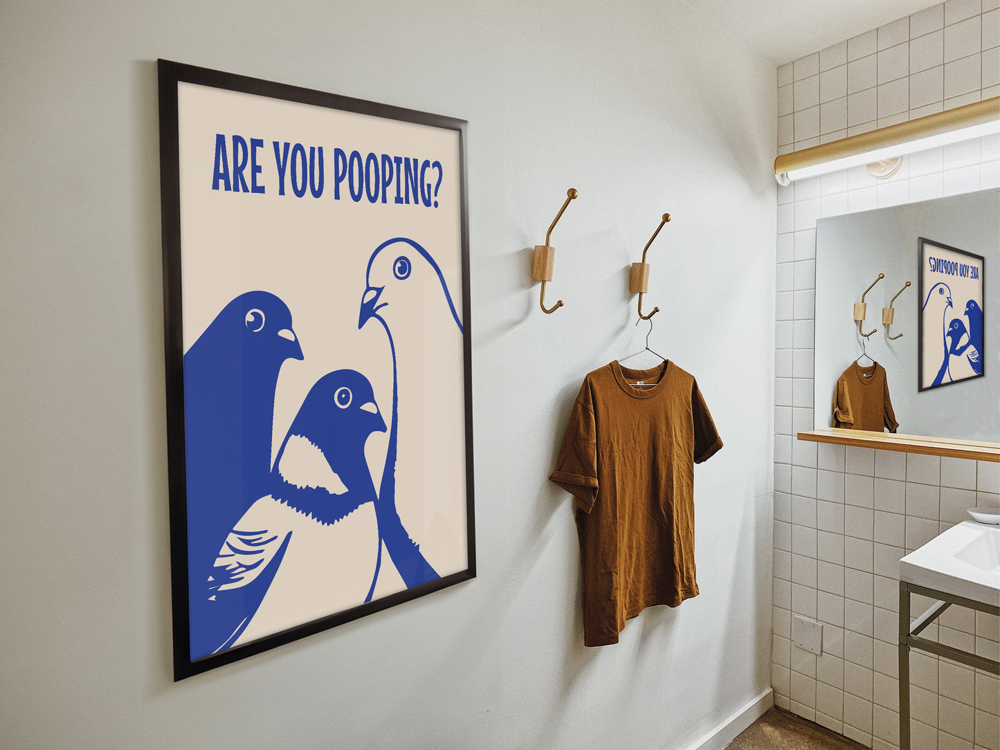 Are You Pooping Poster Funny Bathroom Wall Art Original Art Blue Above Toilet Decor Fun Quote Digital Birds Wall Art Minimalist Pigeons Poster 