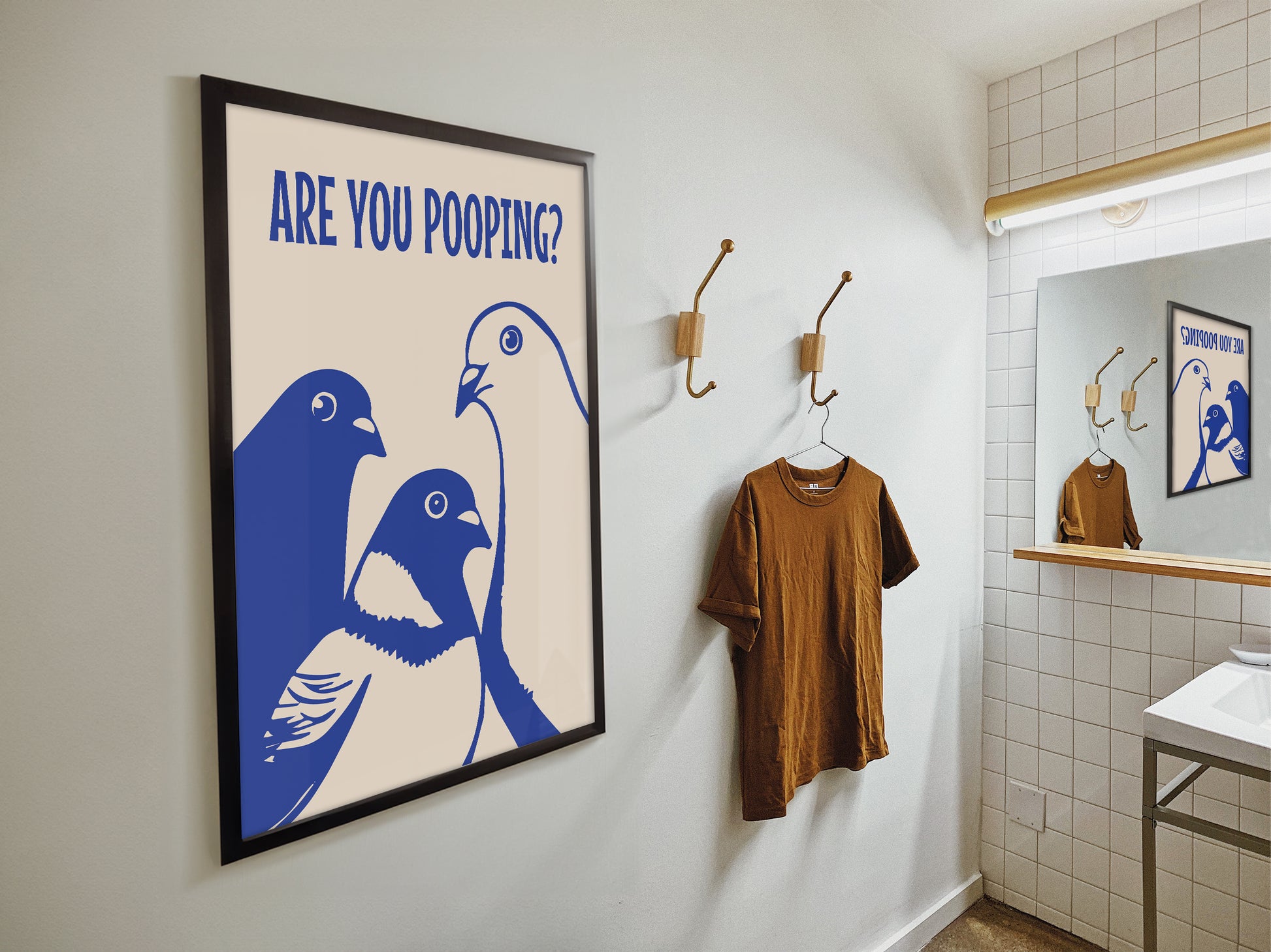 Are You Pooping Poster Funny Bathroom Wall Art Original Art Blue Above Toilet Decor Fun Quote Digital Birds Wall Art Minimalist Pigeons Poster 