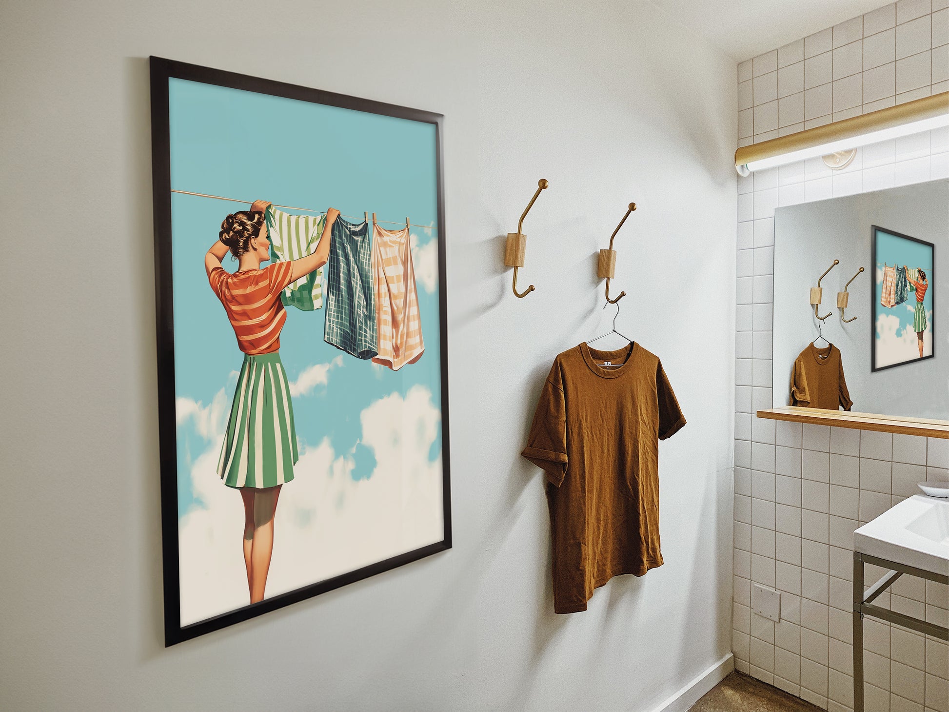 Retro Laundry Poster Blue Watercolour Large Poster for Laundry Wall Art Retro Housewife Art Print Laundry Day Poster Utility Room Decor Dressing Room Art Loads of Fun Closet Art Print Hanging Clothes