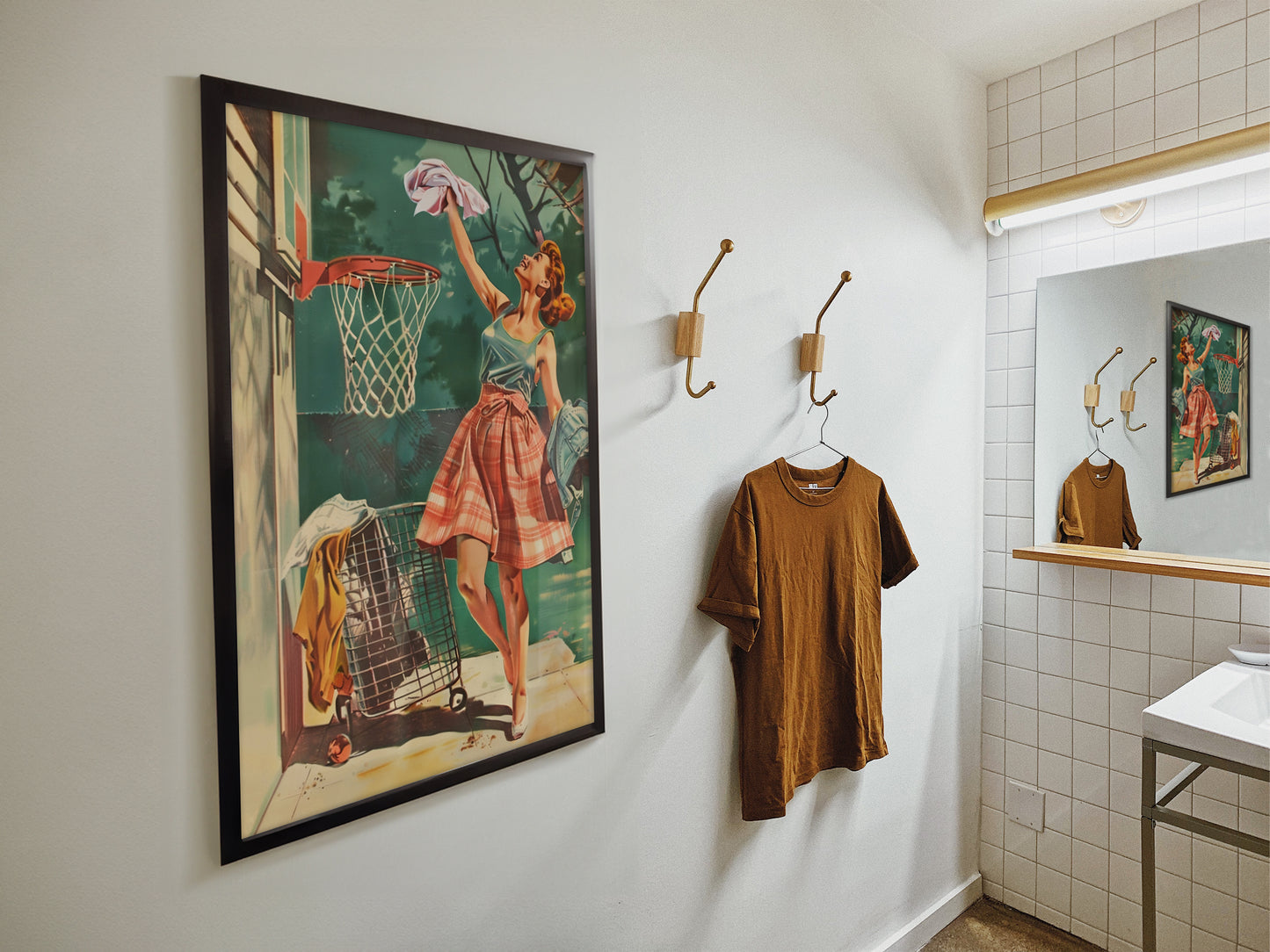 Laundry Basketball Poster Laundry Room Poster for Utility Room Wall Decor Funny Posters Laundry Day Print Retro Housewife Funny Retro Posters Laundry Basketball Poster
